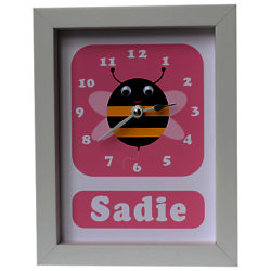 Stripey Cats Personalised Bert Bee Framed Clock, 23 x 18cm Pink